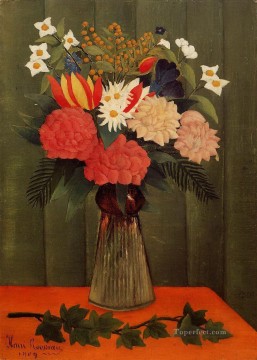 ramo de flores con una rama de hiedra 1909 Henri Rousseau decoración floral Pinturas al óleo